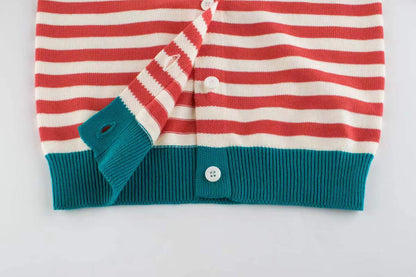 Kids Strips Round Neck Long Sleeve Cardigan Knitwear