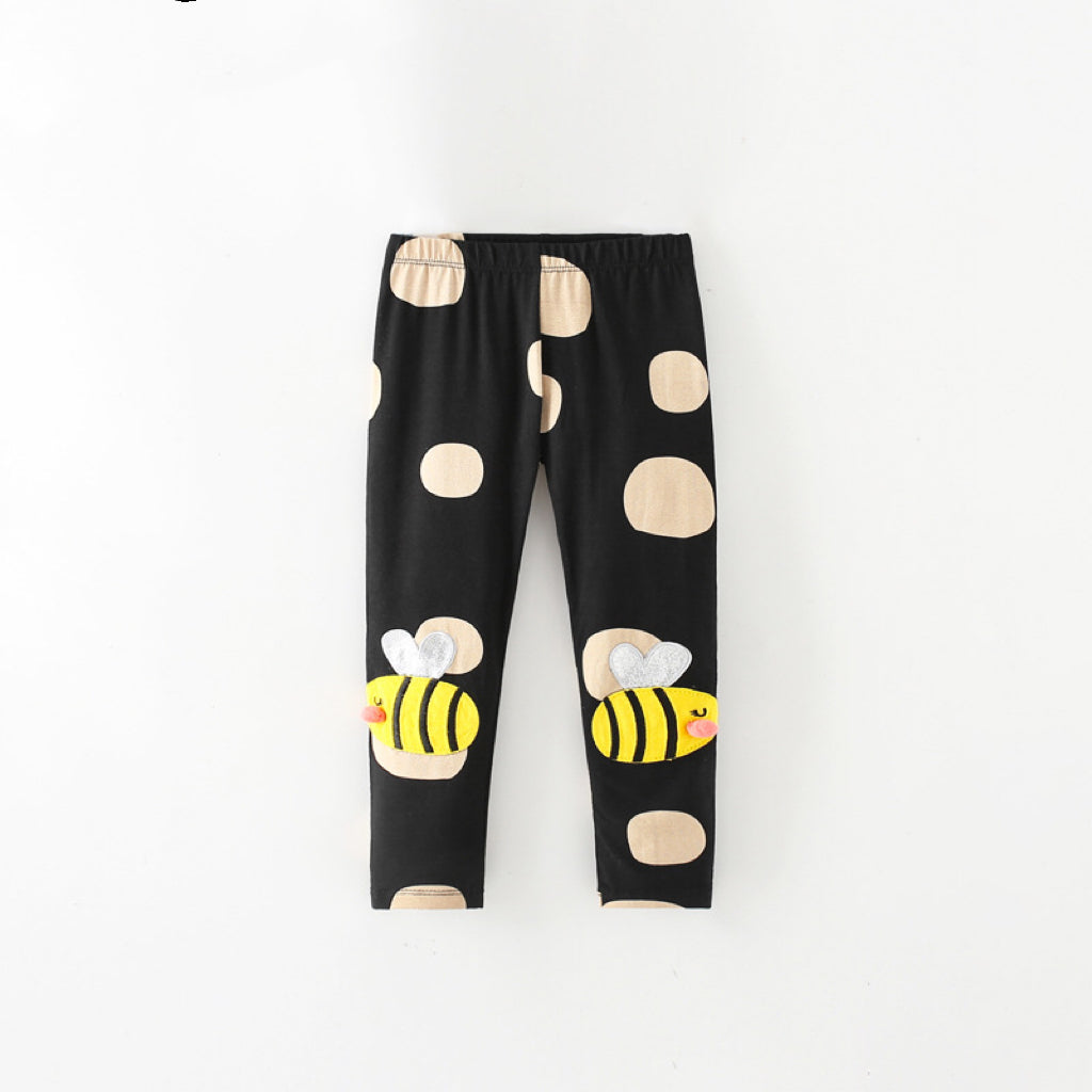 Conjunto de pantalones con diseño bordado de abeja con patrón de lunares para niña bebé 