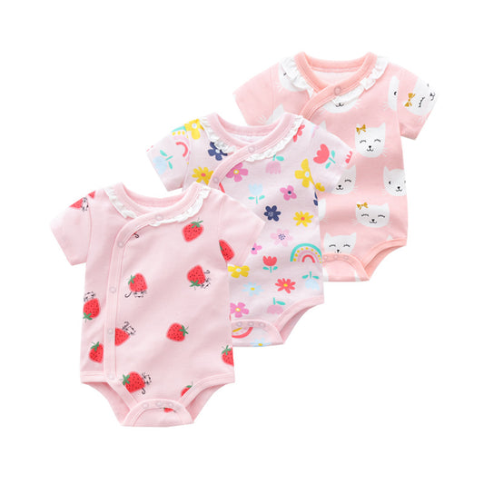 Baby Girls Printed Pattern Lace Design Single Breasted Cute Onesies In Summer