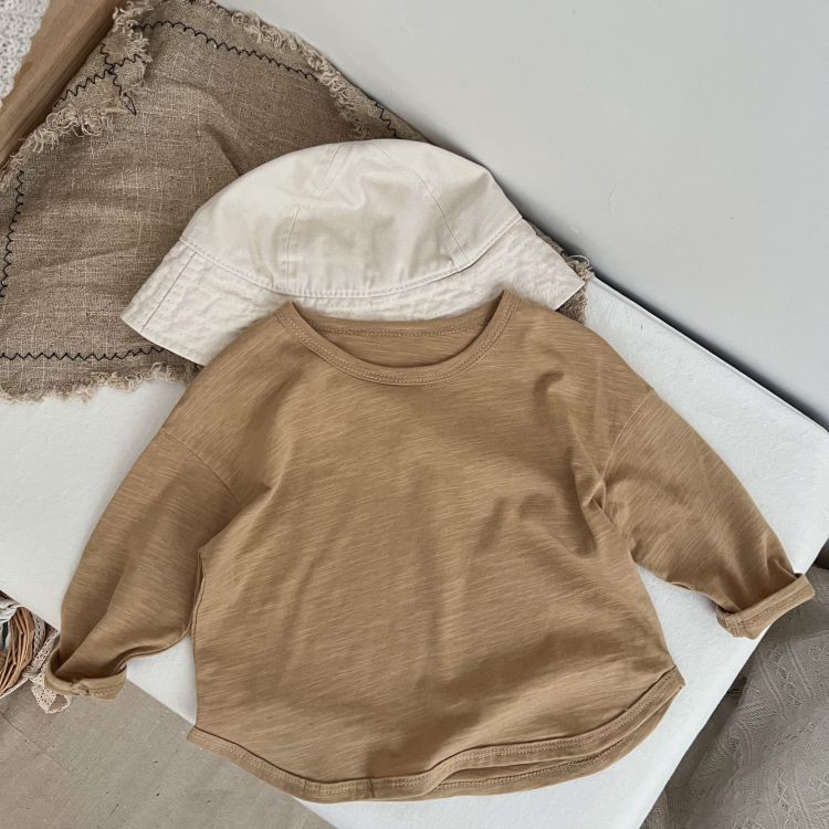 Baby Boy And Girl Solid Color O-Neck Pullover Tops In Spring