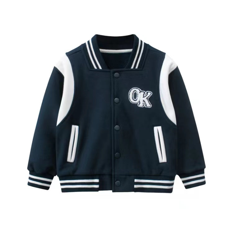 Baby Boy Letters Embroidered Pattern Contrast Design Baseball Coat My Kids-USA