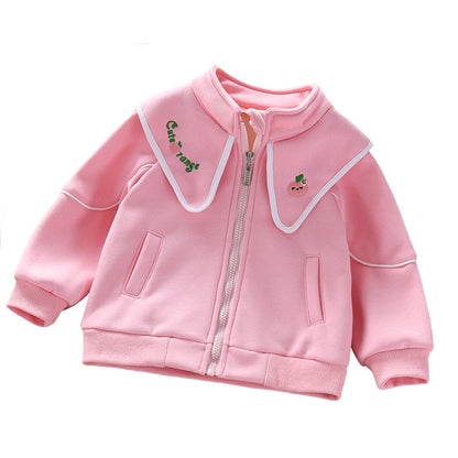 Baby Girl Embroidered Lapel Design Solid Color Quality Coat My Kids-USA
