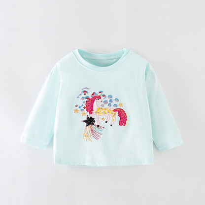 Baby Girl Unicorn Embroidered Design O-Neck Shirt