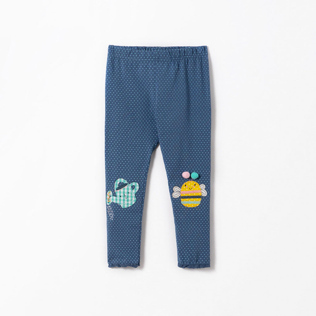 Baby Girl Dot Pattern Cartoon Bee Patched Design Cotton Tight Pant