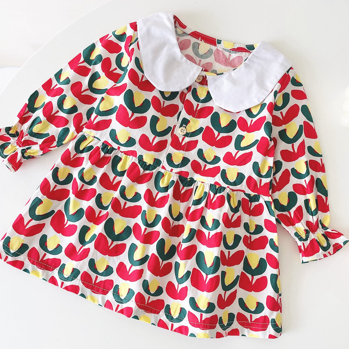 Baby Girl Floral Print Pattern Doll Neck A-Line Design Dress My Kids-USA
