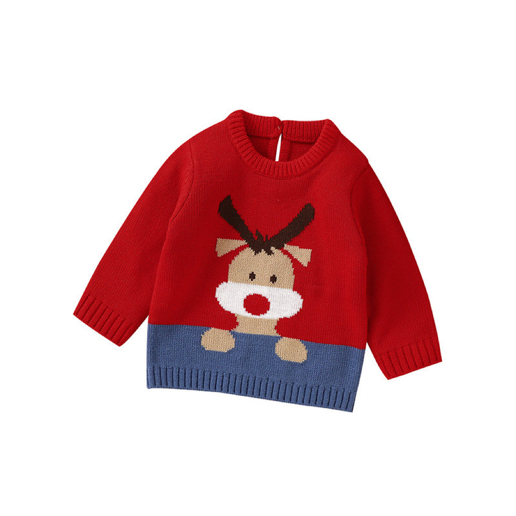 Baby Elk Print Pattern Christmas Style Pullover Sweater My Kids-USA