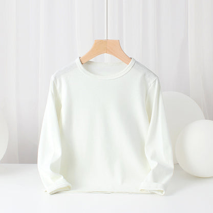 Baby Solid Color Pullover Cotton Crewneck Long Sleeve Basic Tops