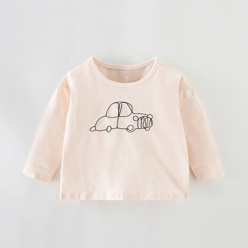 Baby Girl Car Emboidered Graphic Long Sleeve Loose Shirt My Kids-USA