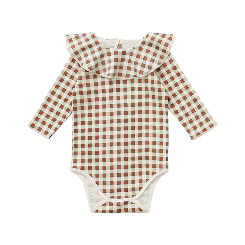 Baby Plaid Pattern Envelope Collar Design Triangle Onesies My Kids-USA
