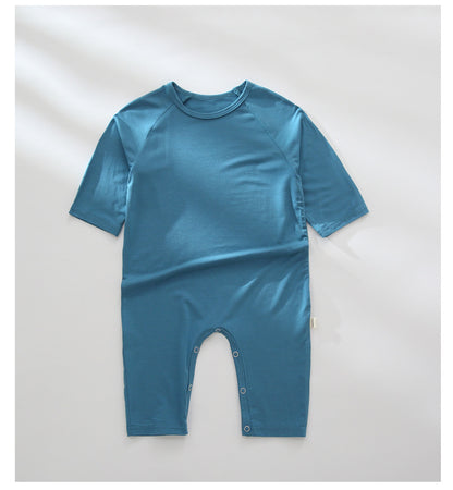 Kids Solid Color Round Collar Short-Sleeved Rompers Home Clothes Pajamas In Summer