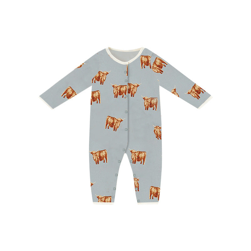 Baby Cartoon Graphic Full Button Design Long Sleeve Cotton Romper