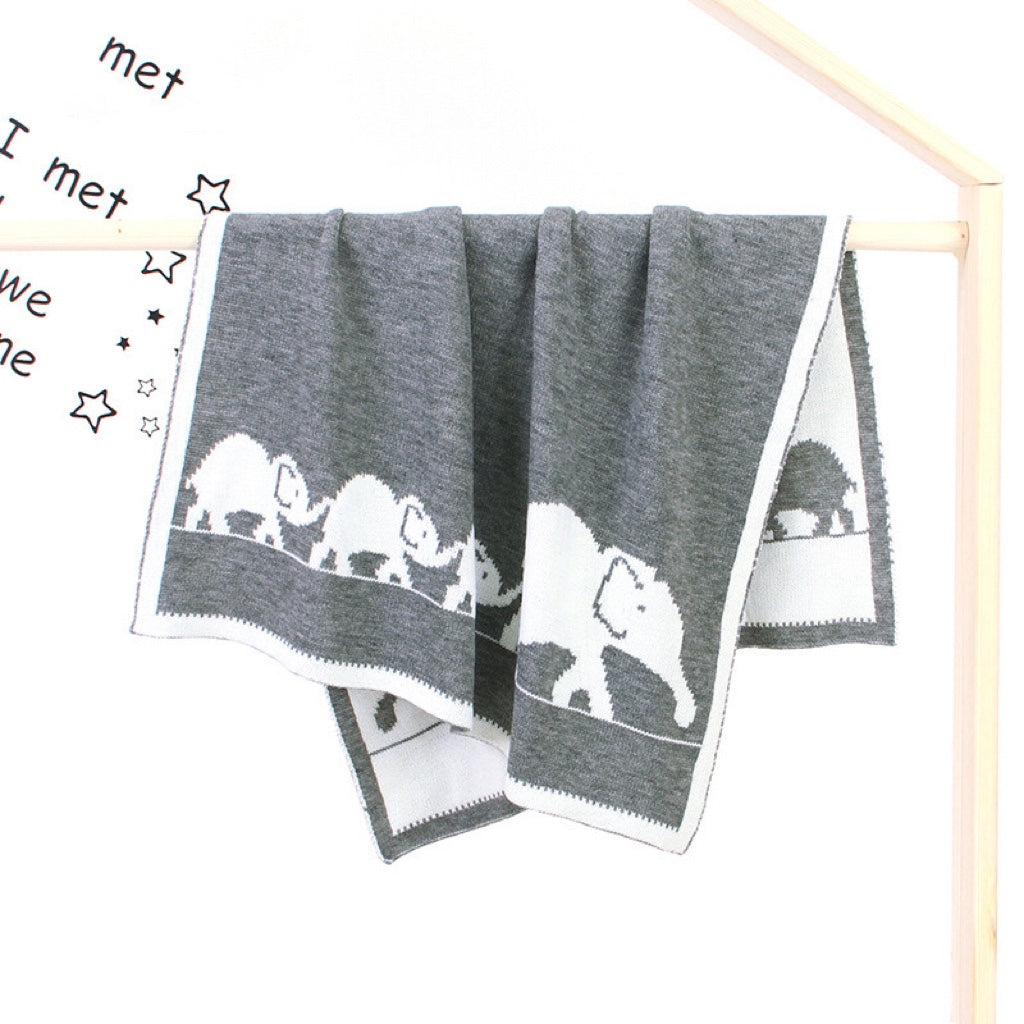 Kids Cartoon Elephant Embroidered Pattern Knittted Blanket My Kids-USA