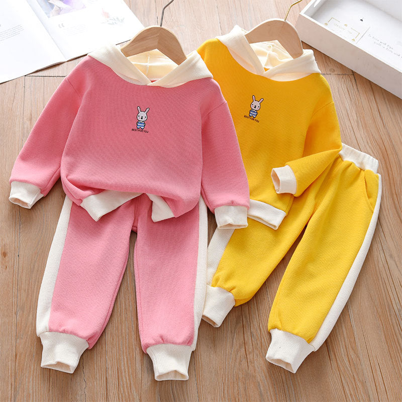 Baby Girl Bunny Print Pattern Cotton Sport Style Hoodies Sets My Kids-USA