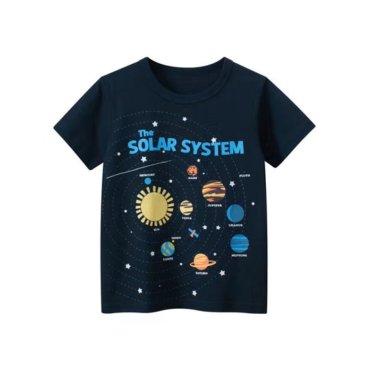 Camiseta de algodón de calidad con estampado de planetas para bebés 