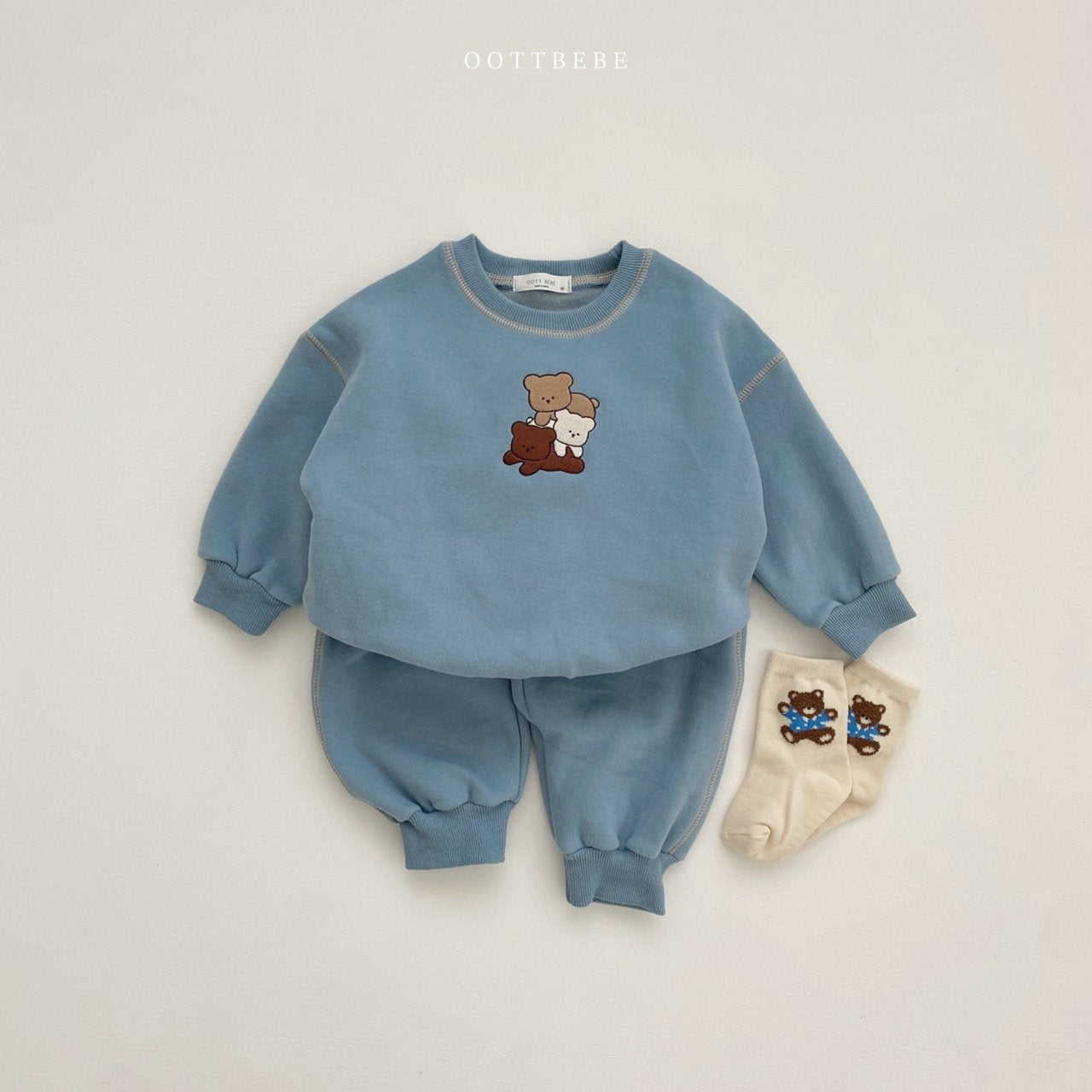 Ensembles de vêtements d'automne à capuche pour bébé de couleur unie avec ours patché 