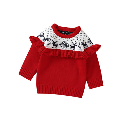 Baby Christmas Elk Embroidered Pattern Pullover Knitted Custom Sweater My Kids-USA