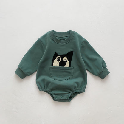 Baby Solid Color Cartoon Embroidered Design Long Sleeve Triangle Onesies