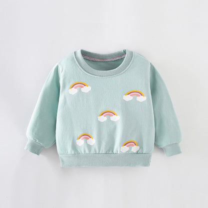 Baby Girl Rainbow Pattern Long Sleeve O-Neck Hoodie My Kids-USA