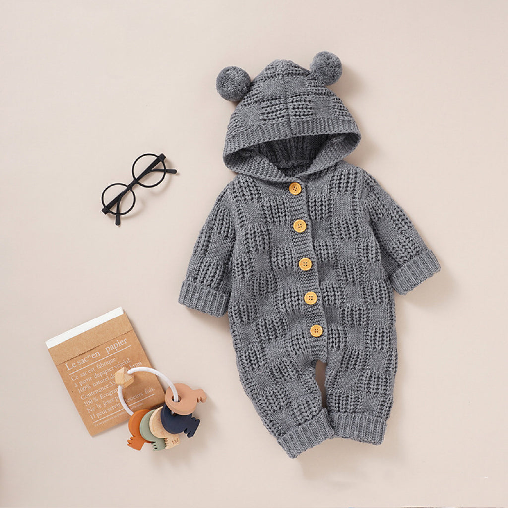 Baby Solid Color Small Ear Patched Design Thermal Romper My Kids-USA