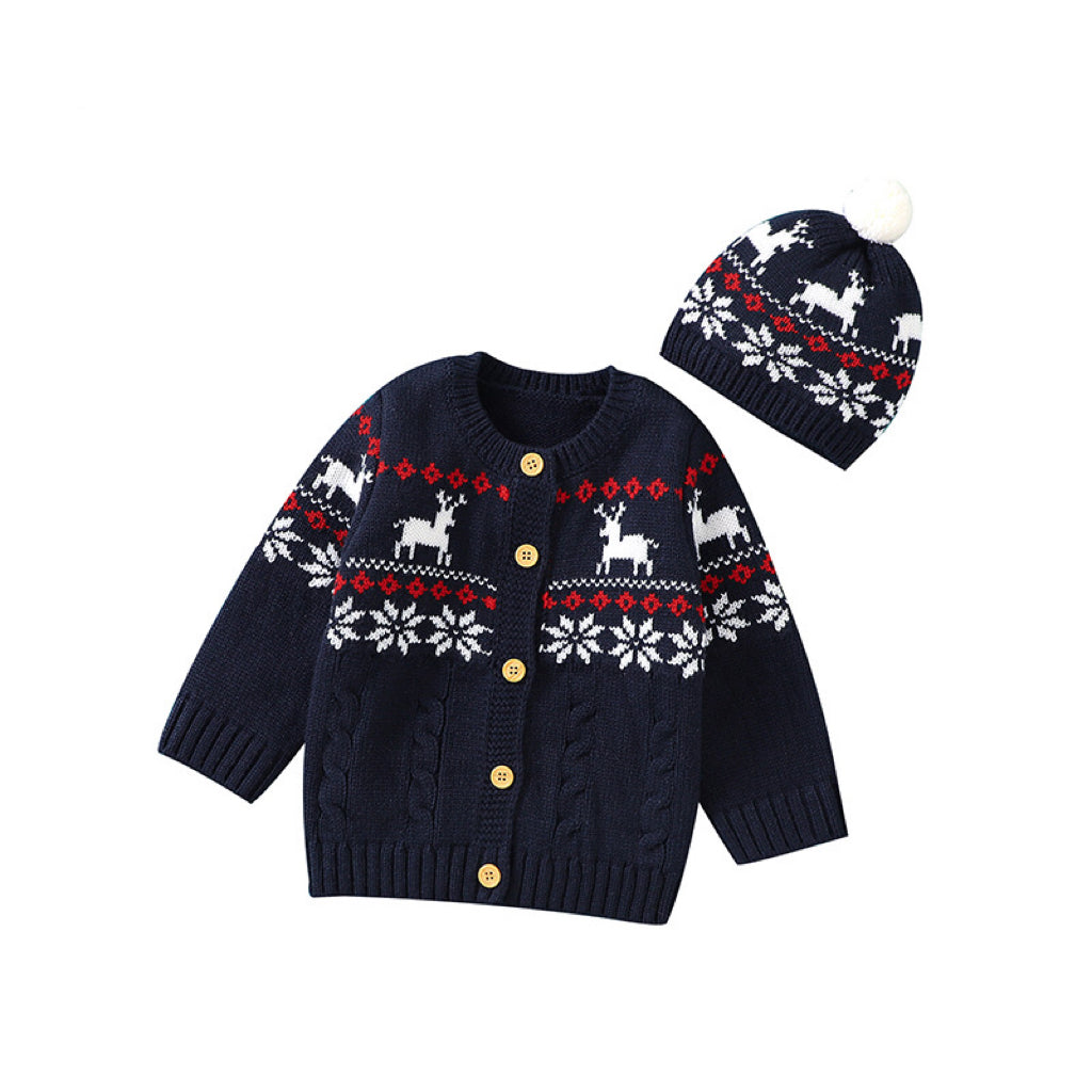 Baby Deer Pattern Crochet Knit Design Sweater Cardigan My Kids-USA