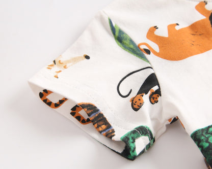 Baby Boy Animal Print Short-Sleeved Top Combo Shorts 2-Pieces Sets In Summer