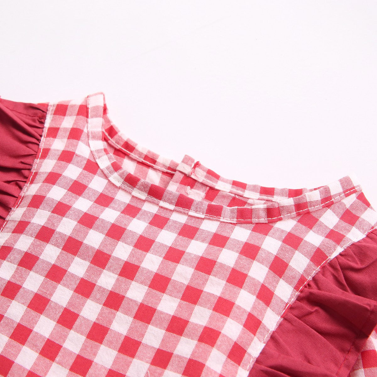 Baby Girl 1pcs Plaid Pattern Ruffle Design Puff Sleeve Bodysuit My Kids-USA