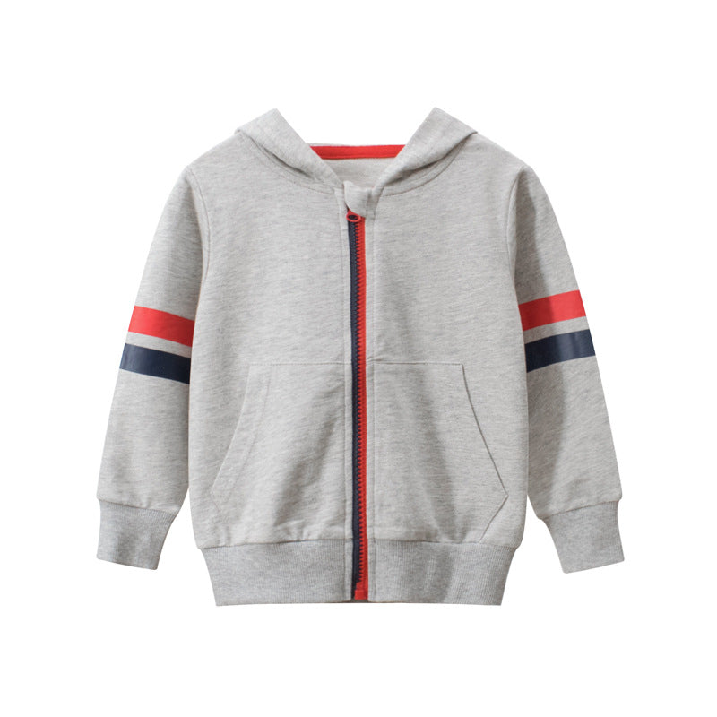 Baby Boy Striped Sleeves Design Zipper Front Solid Color Casual Coat My Kids-USA