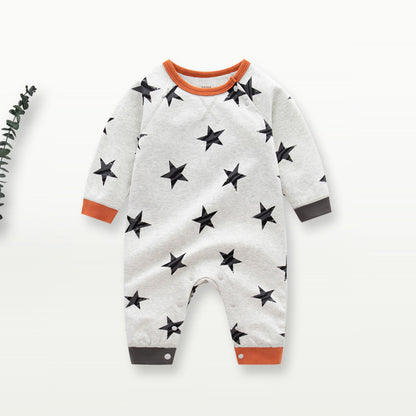 Baby Star Graphic Shoulder Buckle Design Long Sleeve Comfy Romper My Kids-USA