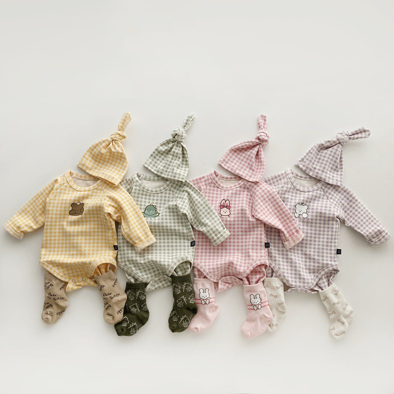 Baby Plaid & Animal Pattern Long Sleeve Cotton Bodysuit My Kids-USA