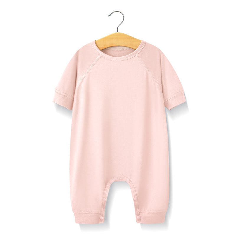 Baby Solid Color Medium Sleeve Summer Crotch Jumpsuit Pajamas My Kids-USA