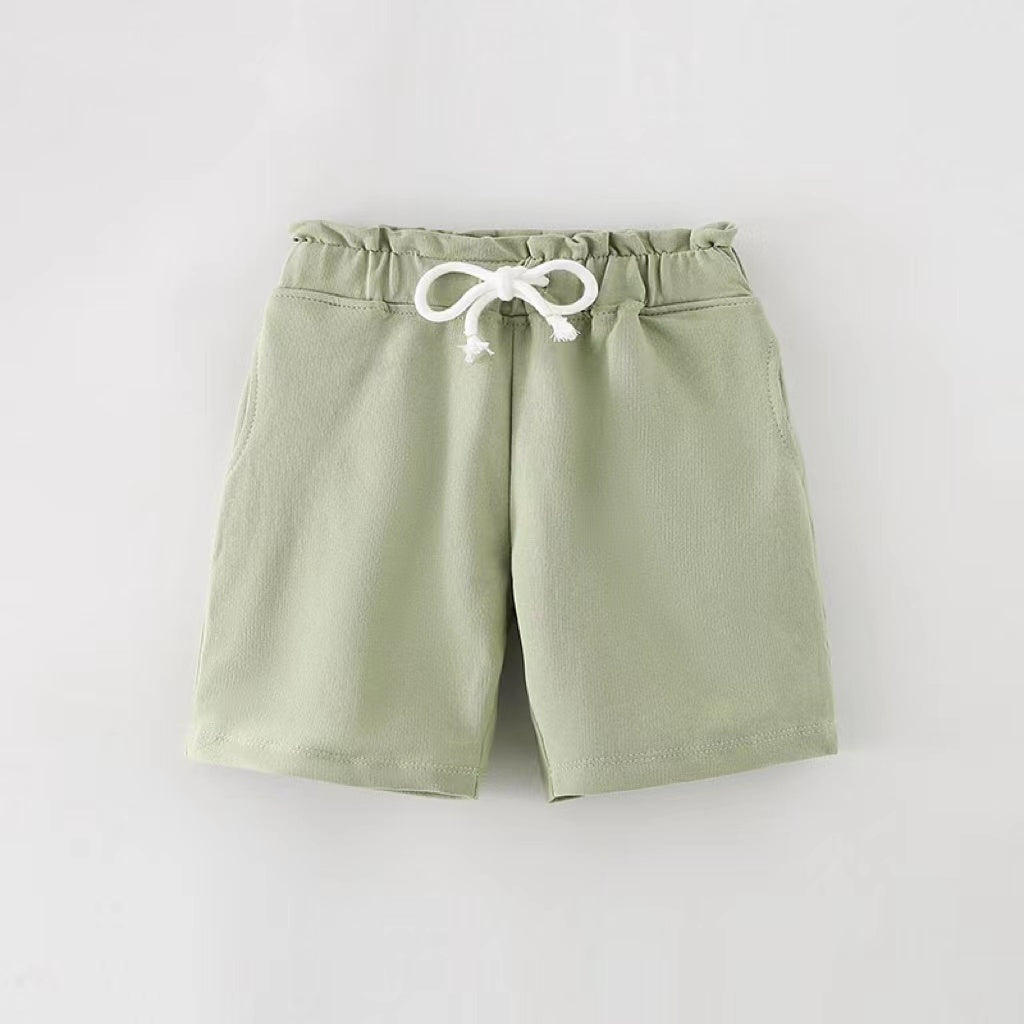 Baby Light Green Loose Cotton Shorts In Summer