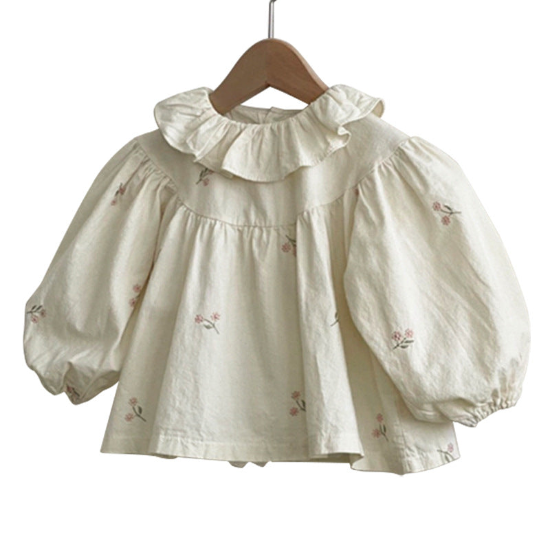Baby Flower Embroidered Pattern Ruffle Lapel Design Quality Onesies & Shirt My Kids-USA