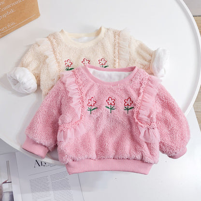 Baby Girl Floral Embroidered Pattern Soft Cotton Pullover Hoodies My Kids-USA