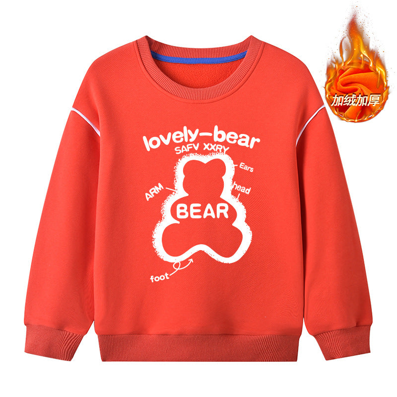 Baby Boy Cartoon Bear Print Pattern Long Sleeve O-Neck Hoodies My Kids-USA