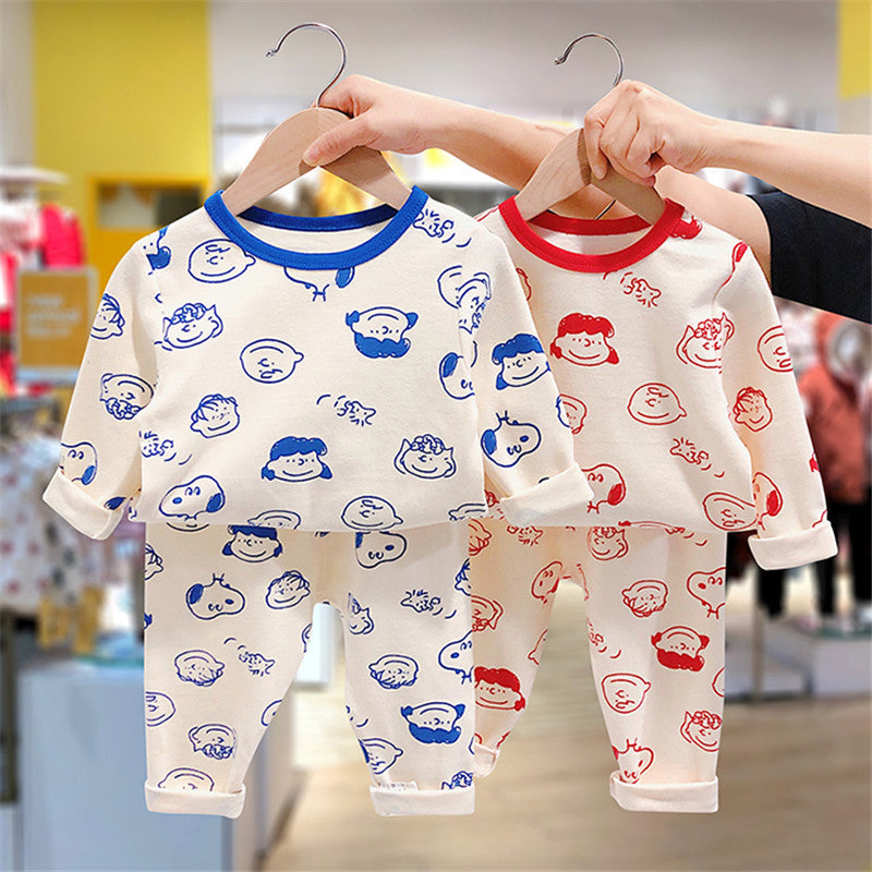Baby Cartoon Pattern Long Sleeves Shirt Combo Pants Soft Cotton Sets Pajamas My Kids-USA