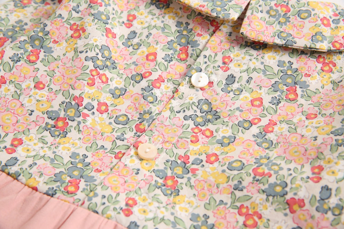 Baby Girl Floral Print Pattern False 1-Piece Design Long Sleeved Onesies My Kids-USA