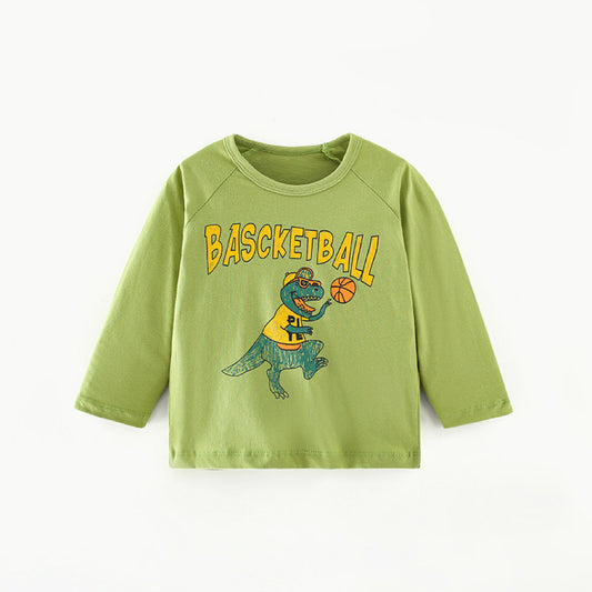 Baby Boy Cartoon Dinosaur Graphic Long Sleeve O-Neck Top