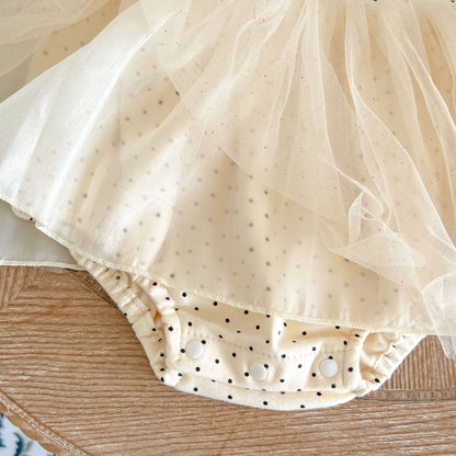 Baby Girl Polka Dot Pattern Mesh Overlay Design Long Sleeve Dress My Kids-USA
