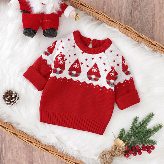 Baby Christmas Print Pattern Crewneck Pullover Knitwear Sweater My Kids-USA
