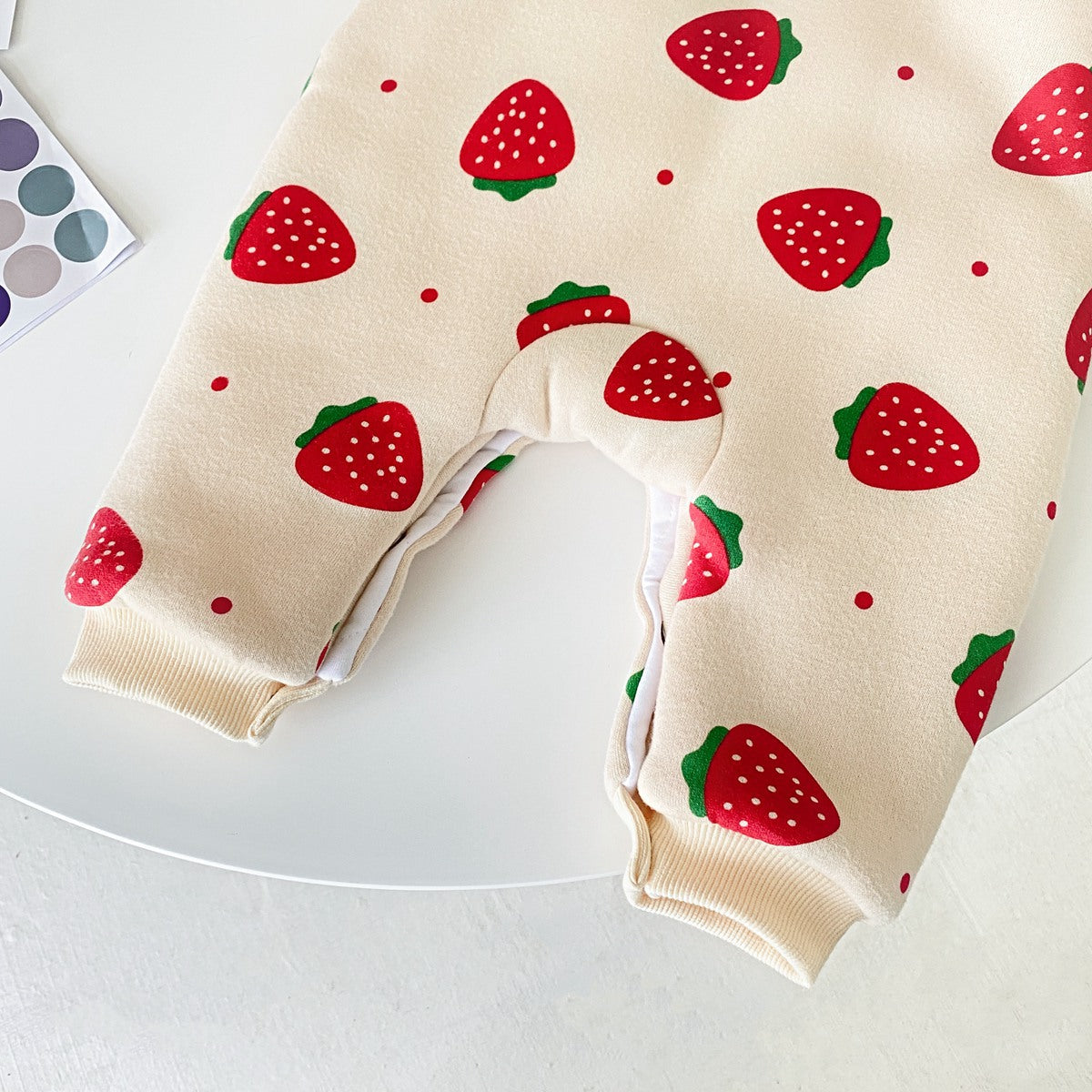Baby Girl Strawberries Print Zipper Front Design Lace Patchwork Warm Quilted Romper My Kids-USA