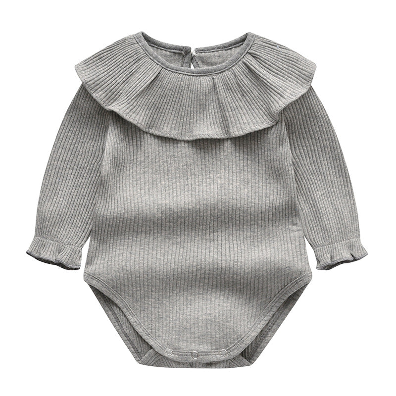 Baby Girl Solid Color Ruffle Neck Design Onesies à manches longues 