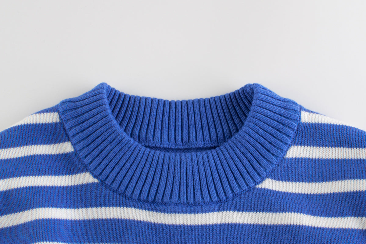 Boys Strips Round Collar Long-Sleeved Knitted Sweater