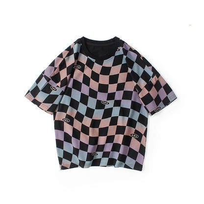 Baby Boy Checkerboard Pattern Short Sleeve Crewneck Tee