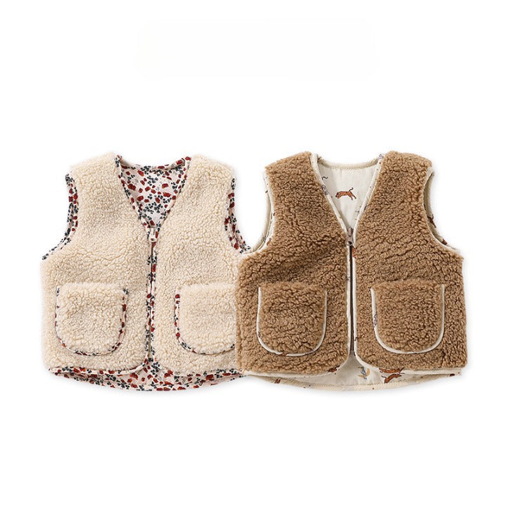 Baby Solid Color Lamb Fleece Quilted Warm Sleeveless Coat My Kids-USA