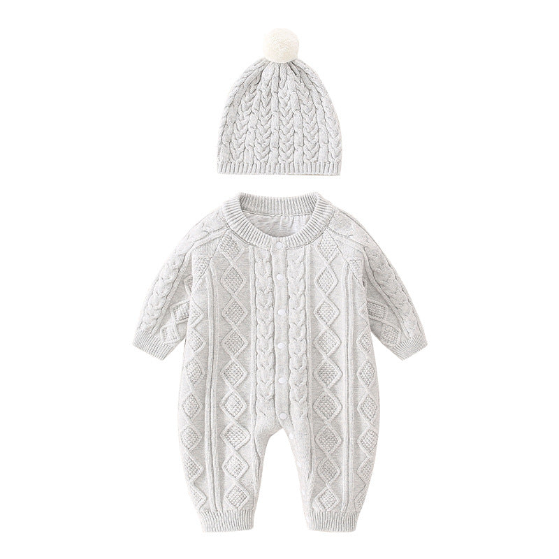 Baby Solid Color Crochet Knitted Pattern Thermal Thickened Romper