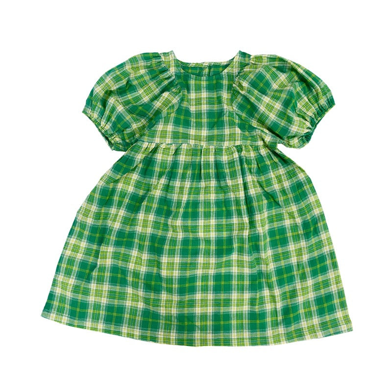 Baby Girls Plaid Pattern Pull-Sleeved Design O-Neck Long Dress In Summer My Kids-USA