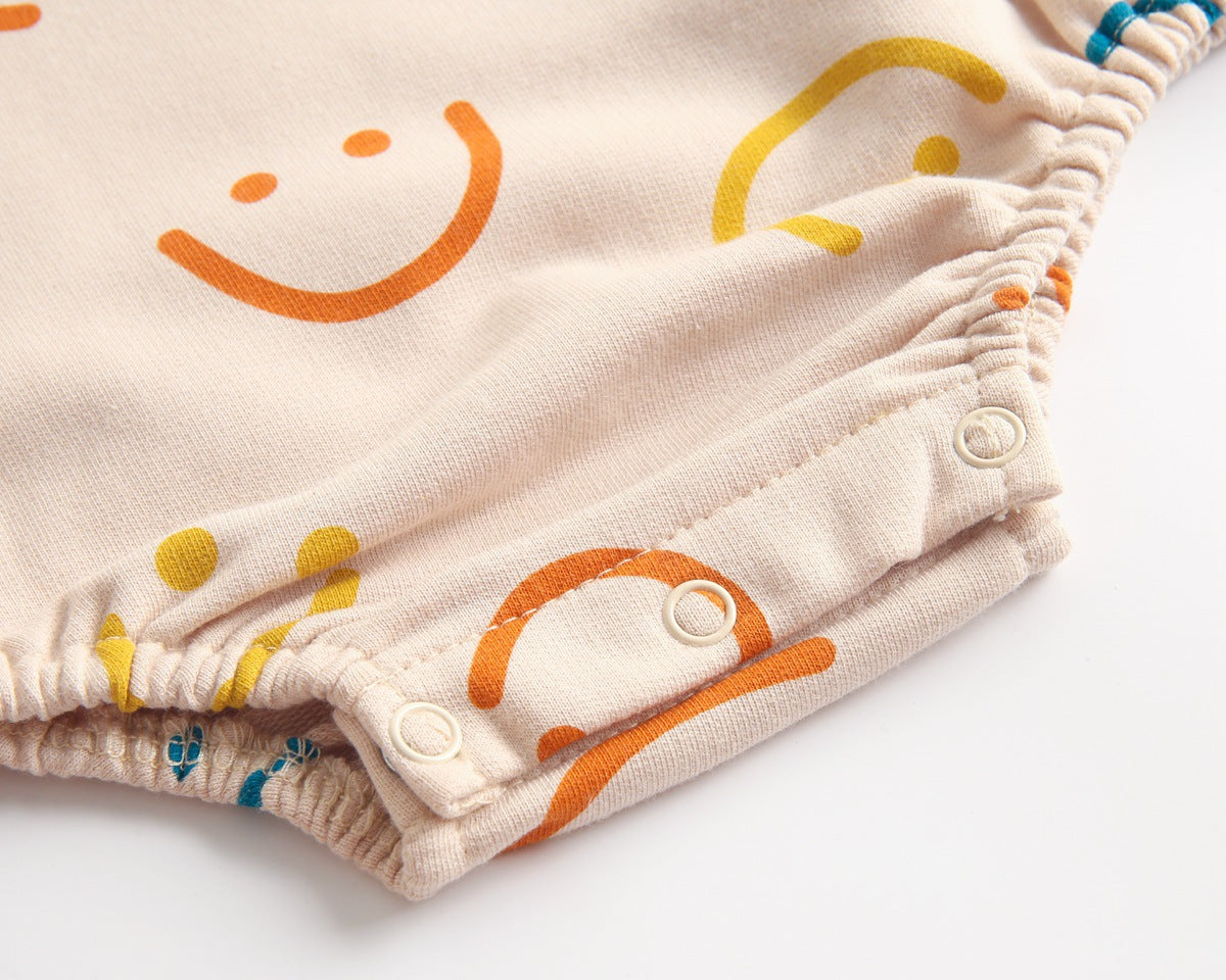 Baby Girl Smiley Print Pattern Long-Sleeve Design Round Collar Onesies My Kids-USA