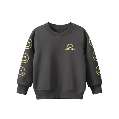 Baby Smiley Graphic Long Sleeve Fleece Thickened Hoodie In Autumn And Winter