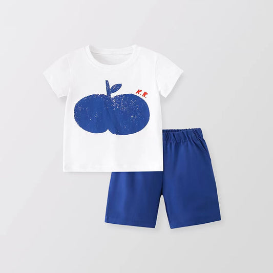 Baby Boy Print Pattern Short Sleeve Tee With Shorts Sets