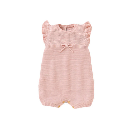 Baby Solid Color Flying Sleeves Sweet Knitted Rompers